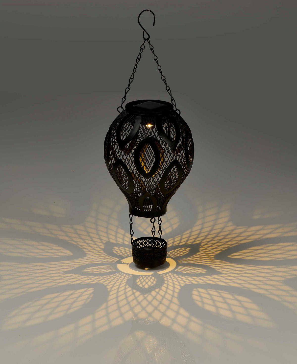 LED-SOLAR-HEISSLUFTBALLON - wetterfestes Windlicht mit Dämmerungssensor für Garten und Terrasse, schwarz, 1er-Set - Schwarz, Metall (13/13/36cm) - Northpoint