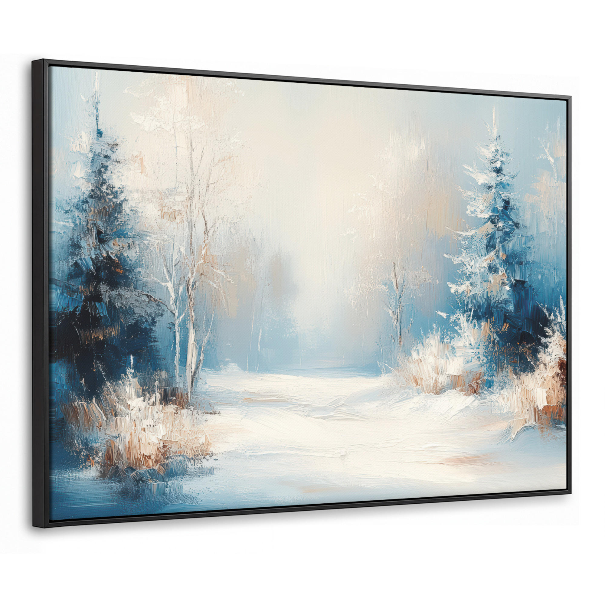 LEINWAND Bilder mit Rahmen - Wald – Winter – Natur – Abstrakt – Schnee - 70x50 - Weiß, Textil (70/50cm) - MuchoWow