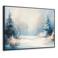 LEINWAND Bilder mit Rahmen - Wald – Winter – Natur – Abstrakt – Schnee - 100x70 - Weiß, Textil (100/70cm) - MuchoWow
