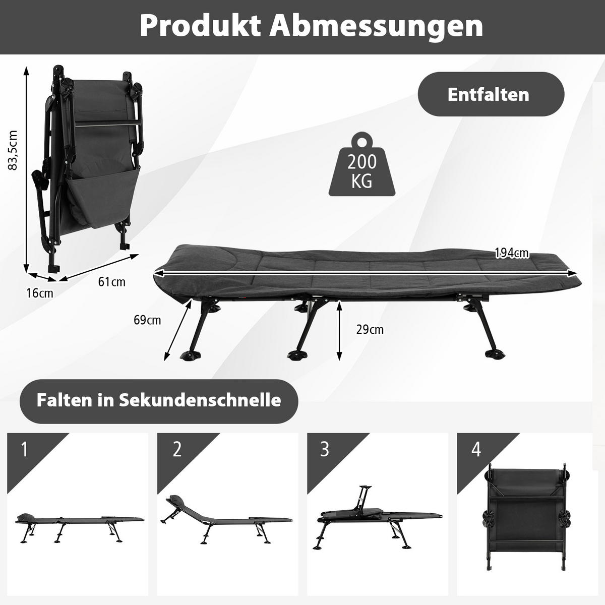 CAMPINGSÄNG med avtagbar madrass grå - Grå, Metall - COSTWAY