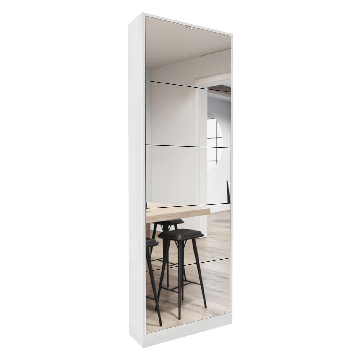 SCHUHSCHRANK 185 cm in Weiß mit Ganzkörperspiegel und platzsparendem Design - Weiß, Holzwerkstoff (63/185/19.6cm) - Flora Grace