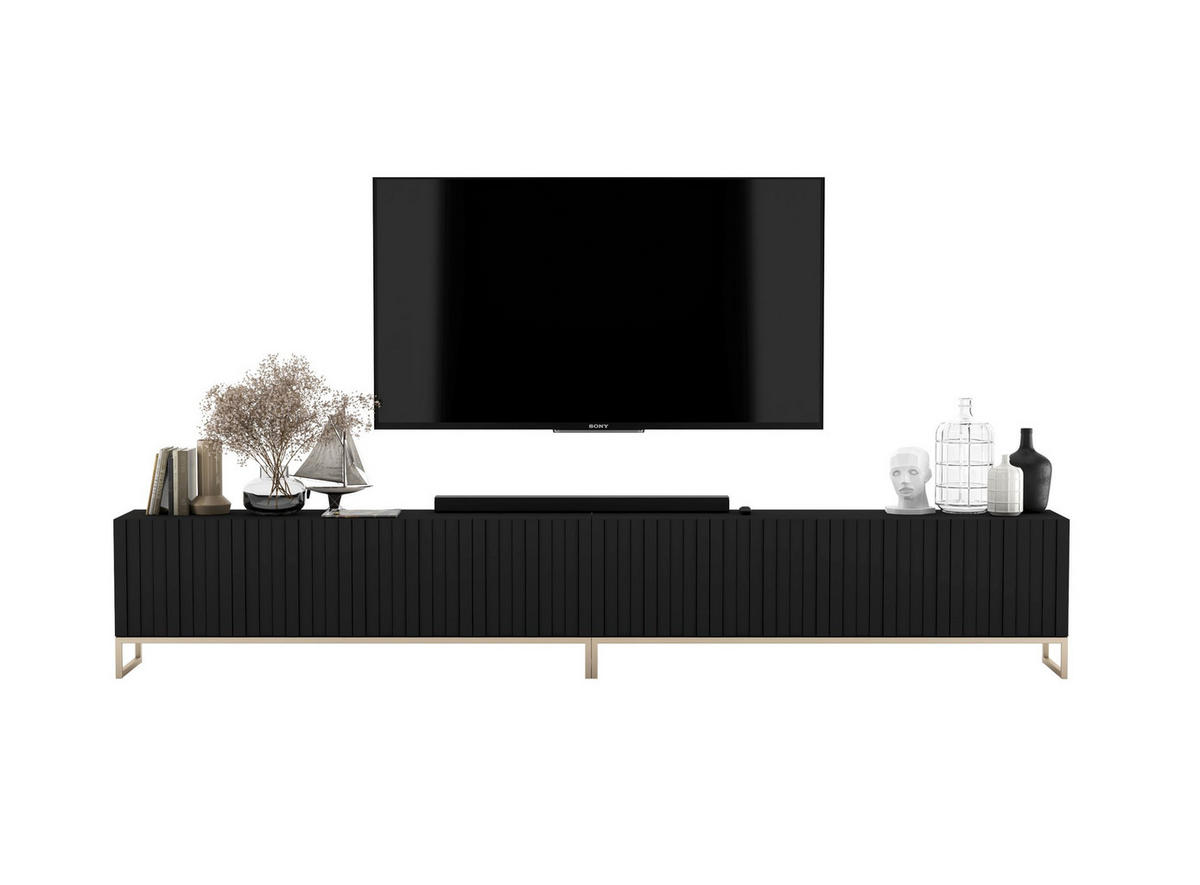 TV-LOWBOARD 2-er Set Elpis Schwarz Matt mit Metallrahmen 150 cm - Goldfarben/Schwarz, Holzwerkstoff/Metall (300/51.5/36.5cm) - Meble Lindner