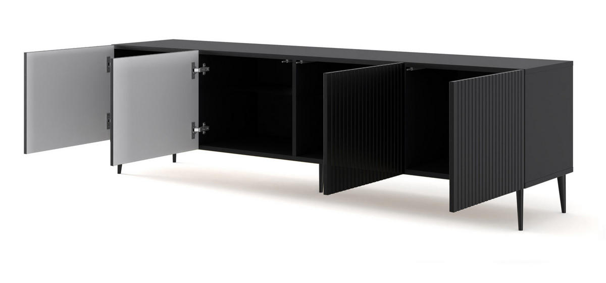 TV LOWBOARD Schwarz, Schwarz, Schwarz 200/56/42 - Schwarz, Holzwerkstoff (200/56/42cm) - RAUMHIRSCH FURNITURE