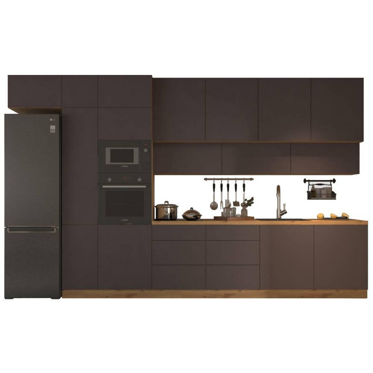 KÜCHENZEILE 400 cm - Langen KL4-M400 in Grau/Matt - Grau, Holz (400/248/58cm)