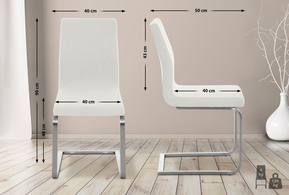 SCHWINGSTUHL Stoff Weiß - Edelstahlfarben/Weiß, Textil/Metall (40/90/50cm) - CLP