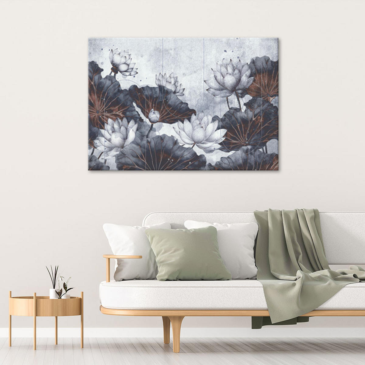 WANDBILD lotusblumen abstrakt konkret - Grau, Textil (60/40cm) - Feeby