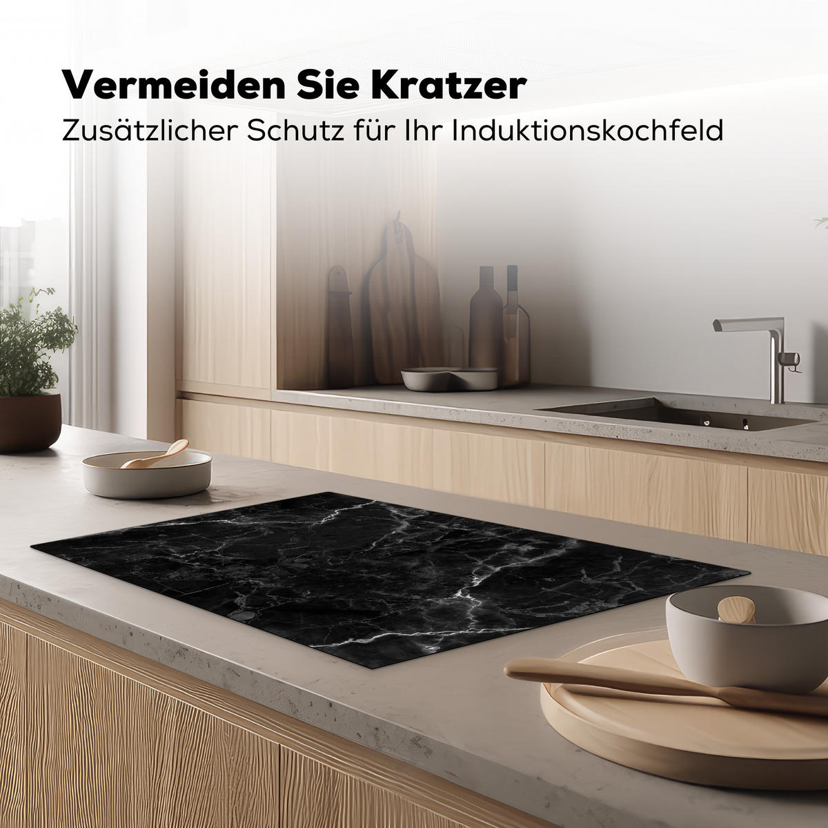 HERDABDECKPLATTE Marmor - Schwarz - Weiß - Textur - Marmoroptik 81x52 cm - Silberfarben, Kunststoff (81/52/0.2cm) - MuchoWow