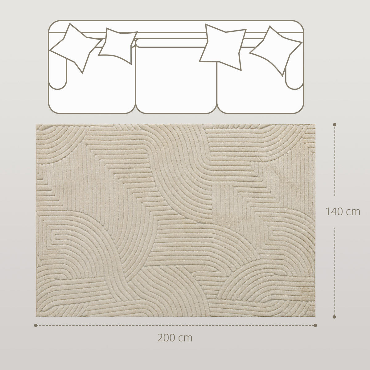 TEPPICH Anti-Rutsch Geometrisch Hochflor Wohnzimmerteppich mit Modern-Design - Creme, Textil (140/200cm) - HOMCOM