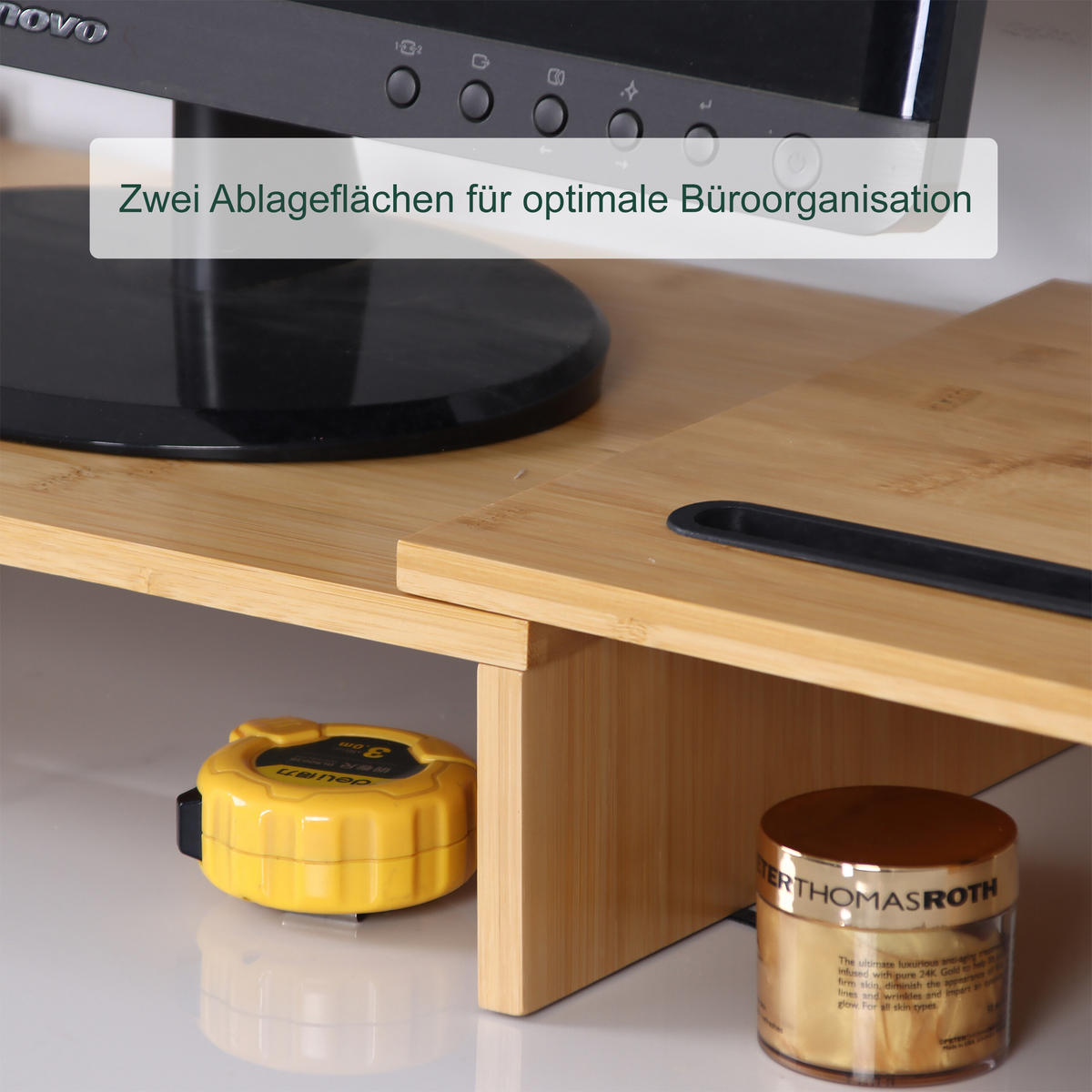 MONITORSTÄNDER - Hellbraun, Holz/Kunststoff (27/105/10cm) - Relaxdays