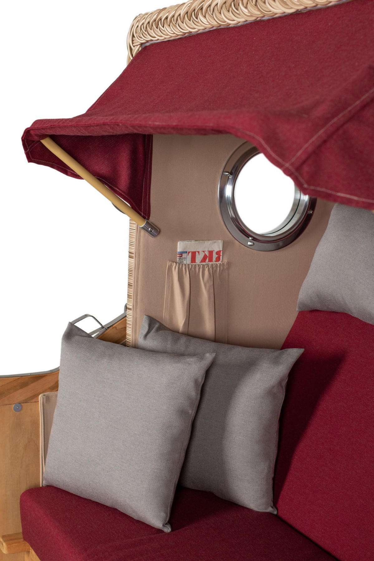 STRANDKORB Komplettset: Ammersee Teak Bullauge - PE shell - Modell 594 - Rot/Grau, Holz/Kunststoff (125/165/80cm) - bene living