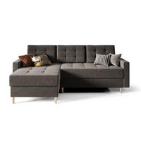 ECKSOFA BARI RN01, Eckcouch in L-Form mit Schlaffunktion, Farbe: Grau, Velourstoff, Ottomane Links - Grau, Textil (224/144cm) - O-Sofa