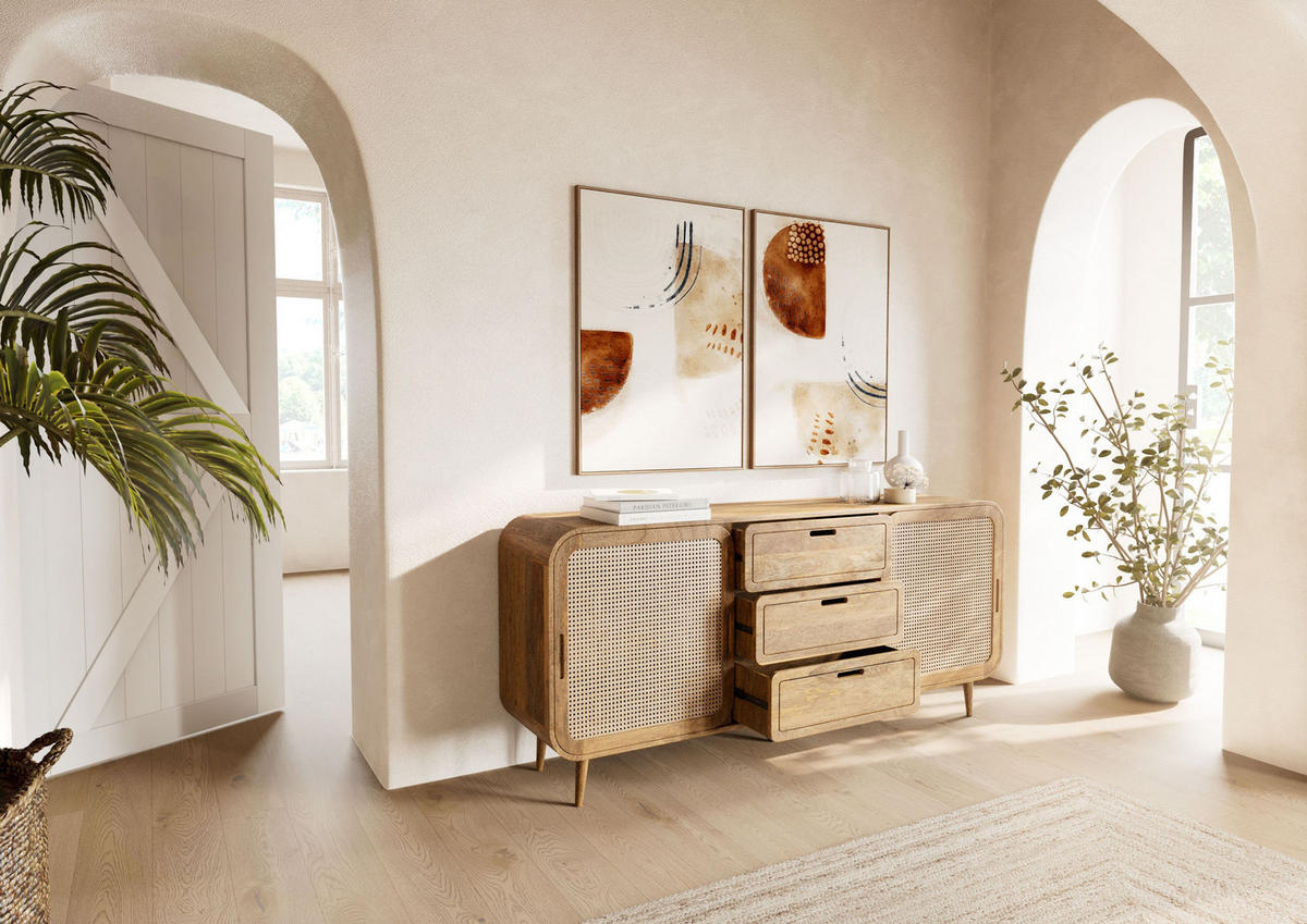 SIDEBOARD Mango 180x40x80 natur lackiert VALENCIA #119 - Braun, Holz (180/80/40cm) - Massivmoebel24