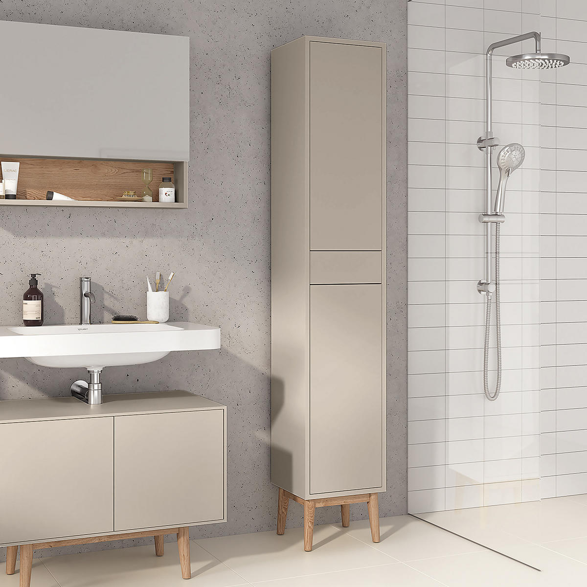 HOCHSCHRANK - Taupe/Eichefarben, Holz/Holzwerkstoff (40/195/32cm) - home24