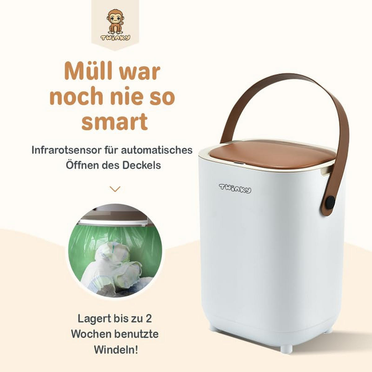 WINDELEIMER Geruchsdicht ohne Kassette Weiß und Braun - Weiß/Braun, Kunststoff (24/41/20cm) - Twinky