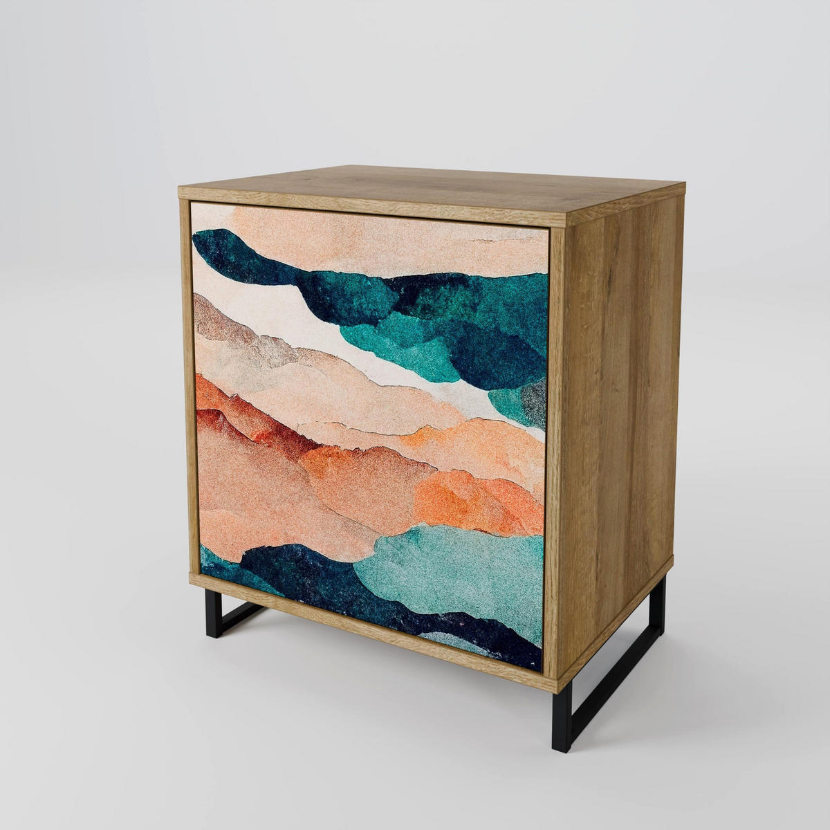 SIDEBOARD ABSTRACT LANDSCAPE, Eichefarben, 57,5x42x57,5 cm, Ohne Füße - Eichefarben/Multicolor, Holzwerkstoff (57.5/57.5/42cm) - SpaceRebels