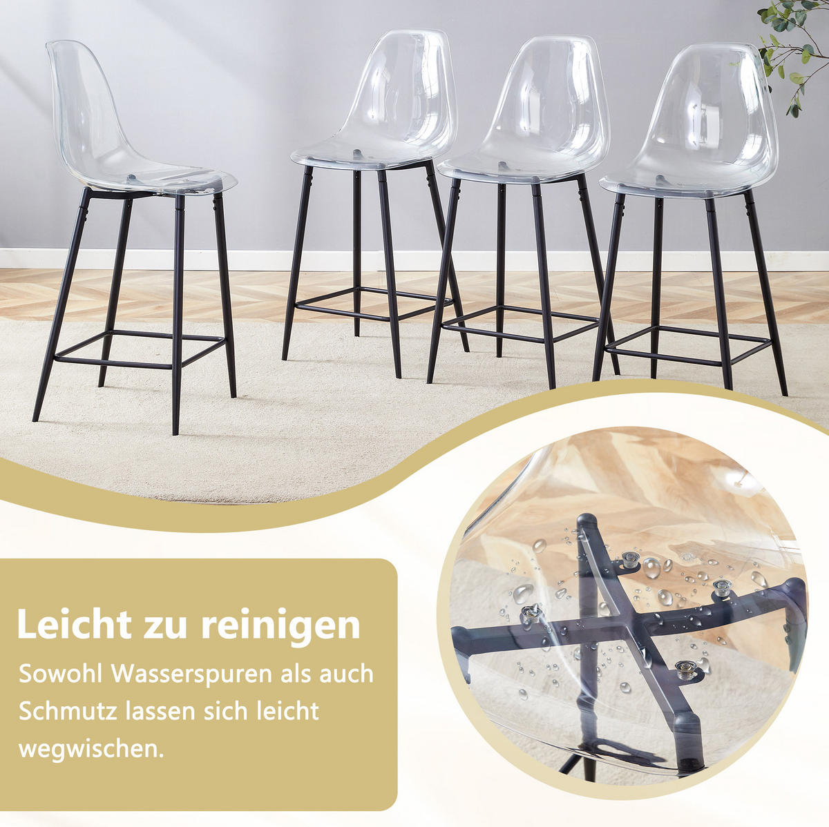 BARHOCKER Transparent mit Metallgestell - Schwarz, Kunststoff (45/102/51cm) - MIVRAY