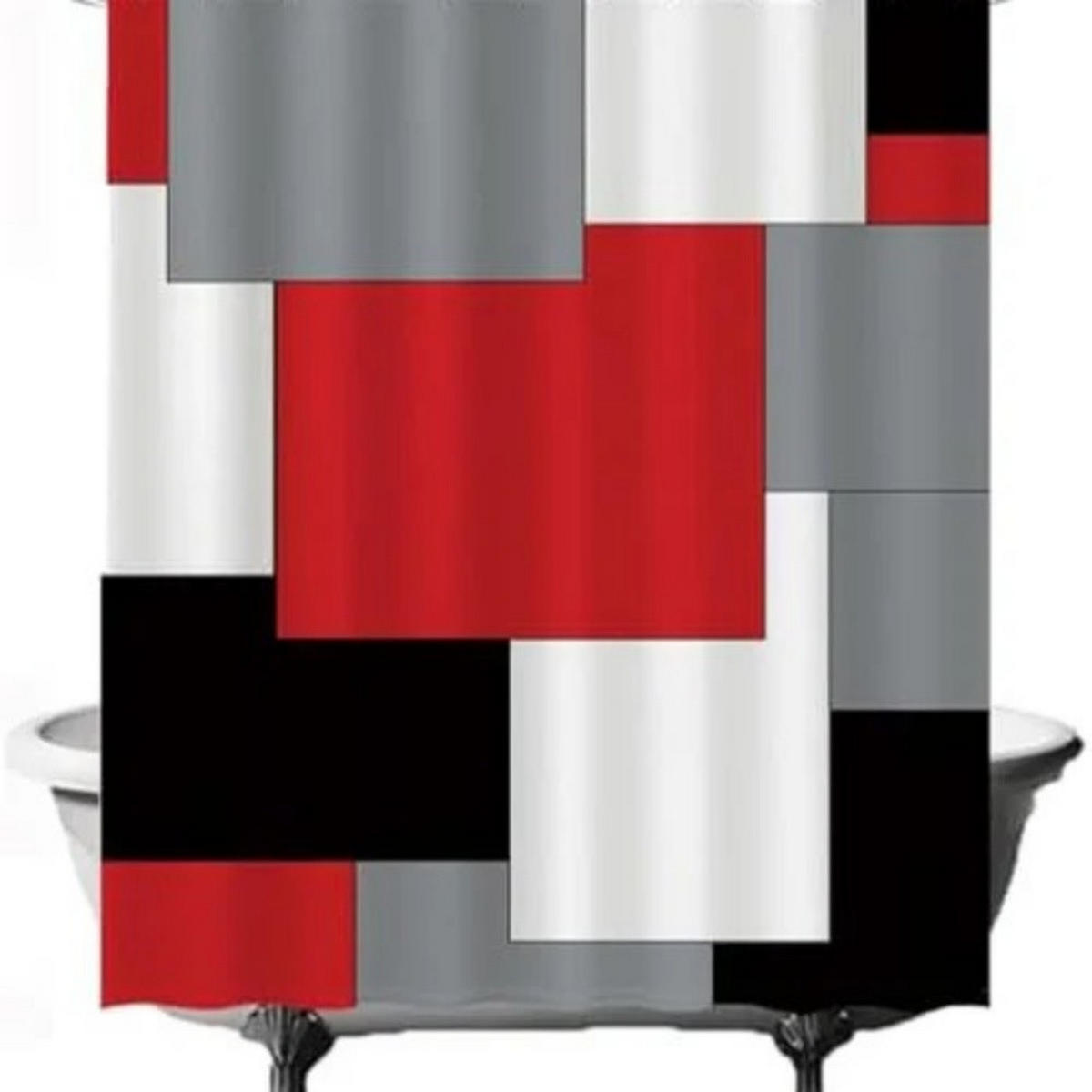 DUSCHVORHANG Rot Grau Schwarz Weiß mit Ringen - Multicolor, Textil (180/180cm) - MCBOSON