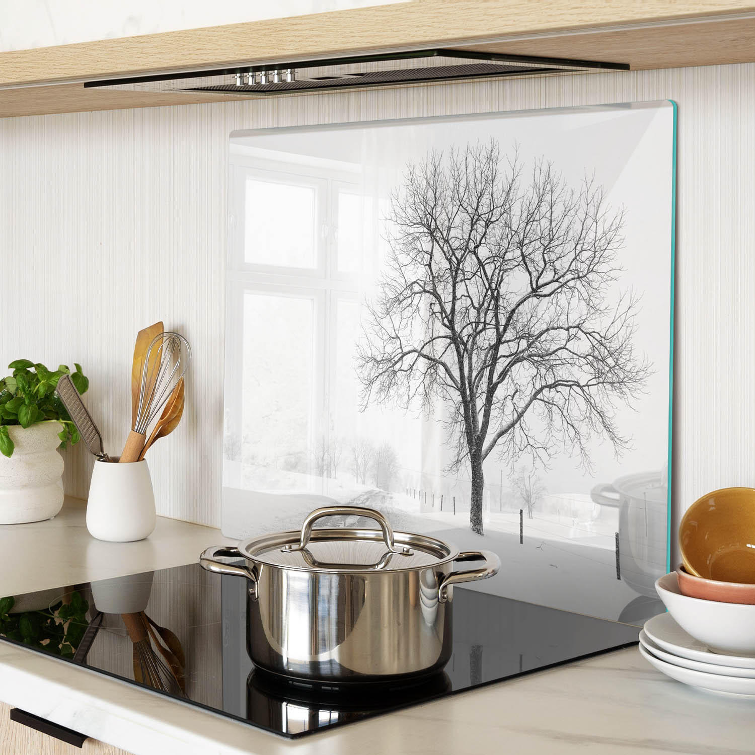 GLASPLATTE 60x52 cm Winterbaum - Weiß, Glas (60/0.4/52cm) - TULUP