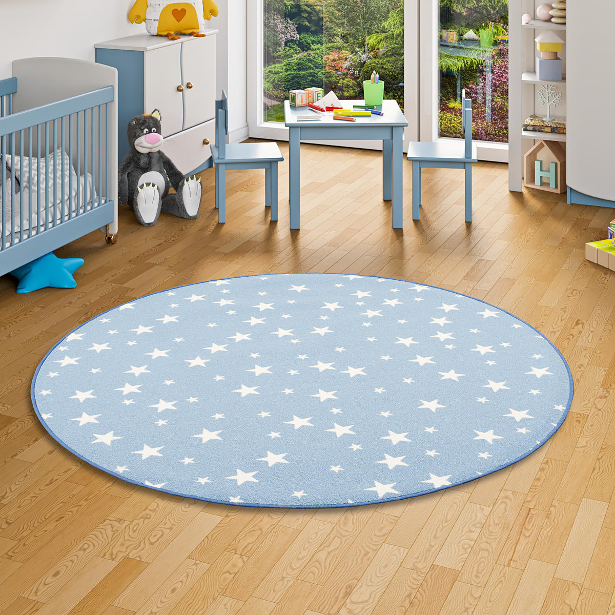 KINDER SPIEL TEPPICH STERNE RUND - Blau, Textil (100/100cm) - Snapstyle