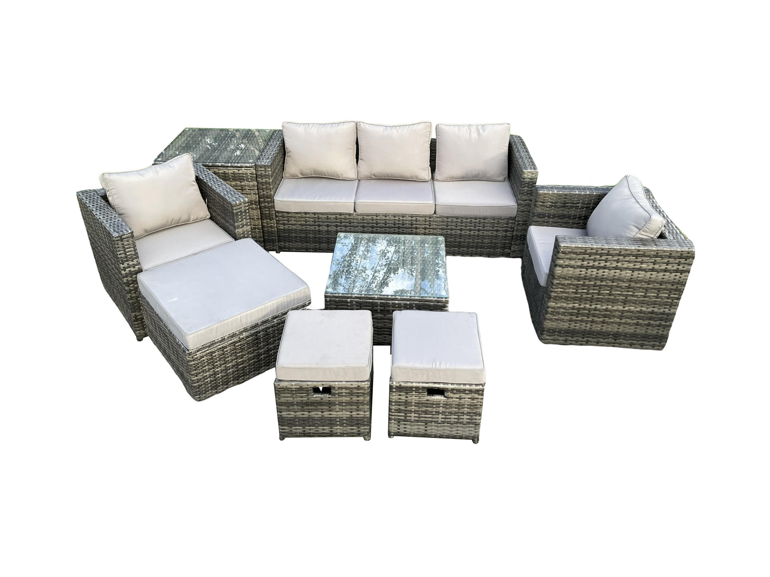 GARTENSET mit Beistelltisch Polyrattan 8-Sitzer - Dunkelgrau, Metall - Fimous