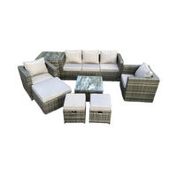 GARTENSET mit Beistelltisch Polyrattan 8-Sitzer - Dunkelgrau, Metall - Fimous