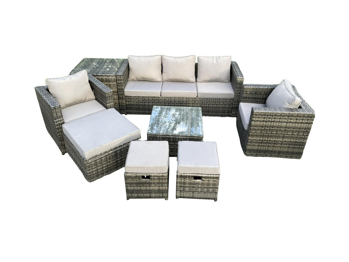GARTENSET mit Beistelltisch Polyrattan 8-Sitzer - Dunkelgrau, Metall - Fimous