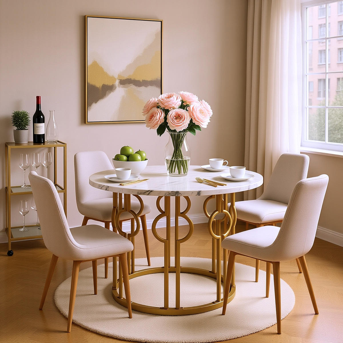 ESSTISCH Rund mit goldene Beine 100/100/76 cm - Goldfarben/Weiß, Holzwerkstoff/Metall (100/100/76cm) - Urban Meuble