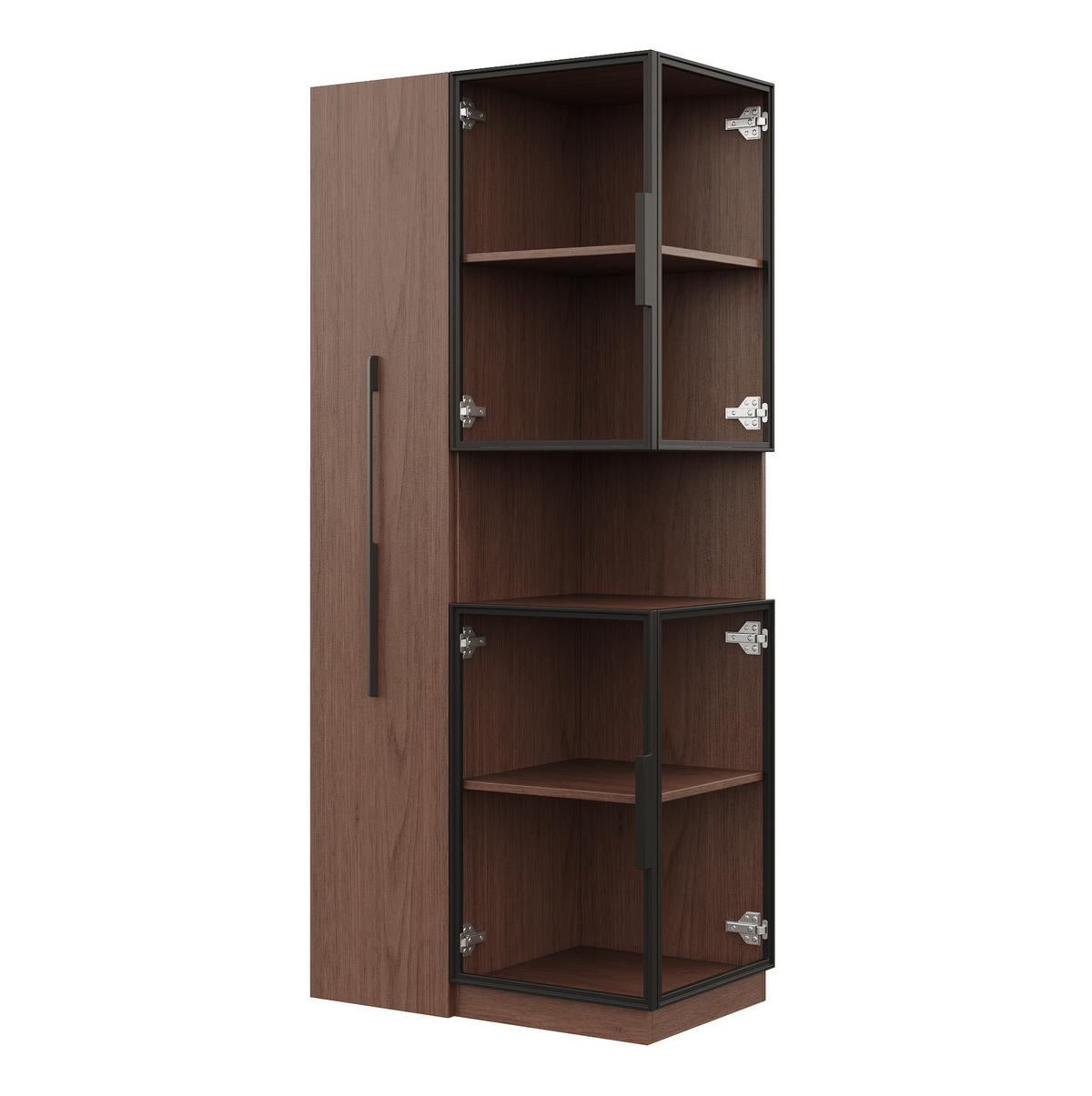 VITRINE aus MDF & Glas 70x38x160cm in Walnussfarben mit LED - Walnussfarben, Holzwerkstoff (70/160/38cm) - Modfu
