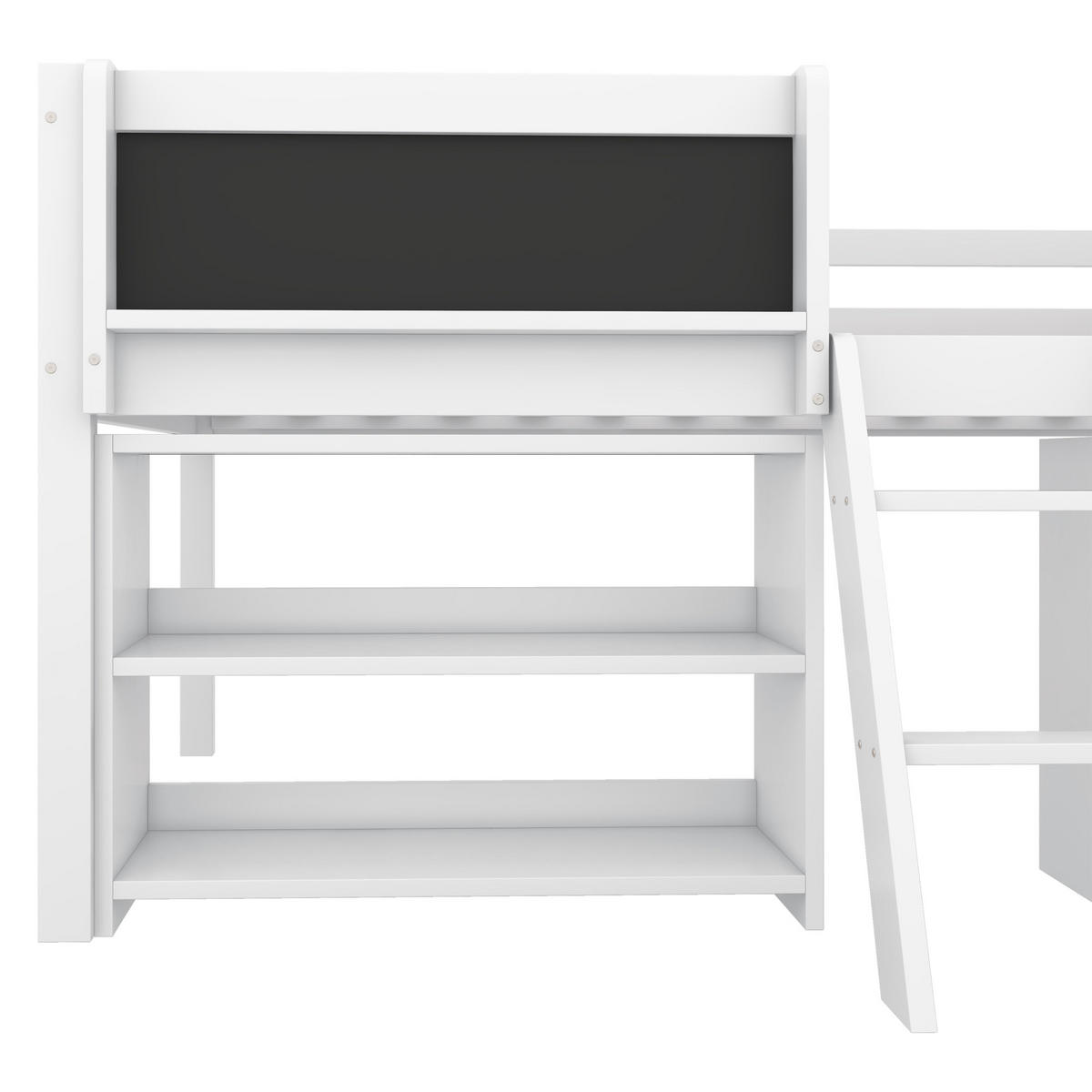 HALBHOHES BETT 90x200cm Weiß Kiefer Einlegeböden Geländer Leiter - Weiß, Holz (90/200cm) - FLIEKS