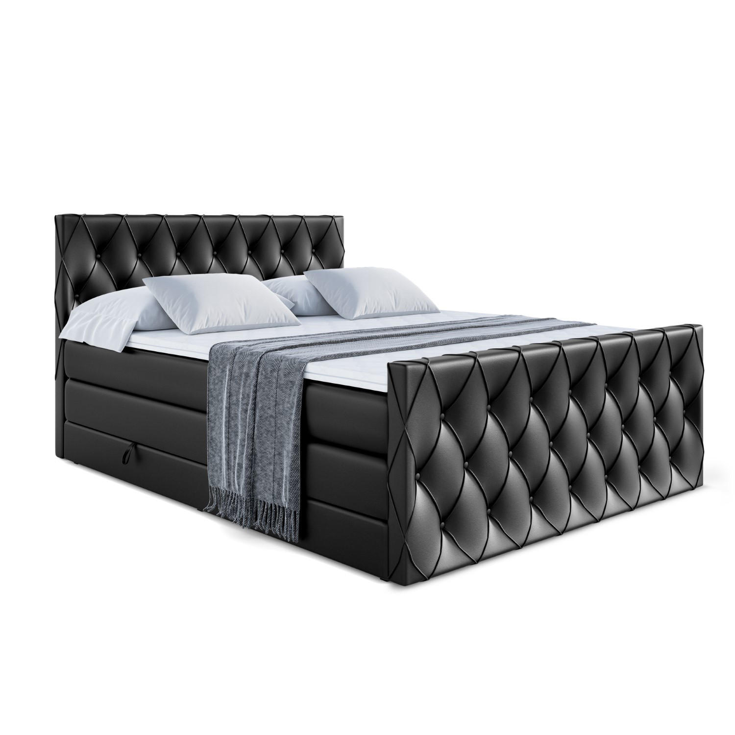 BOXSPRINGBETT AMAY-Z KING - 180x200 - H3/H4 - Schwarz Hochglanz - Schwarz, Holzwerkstoff (180/200cm) - ALTDECOR