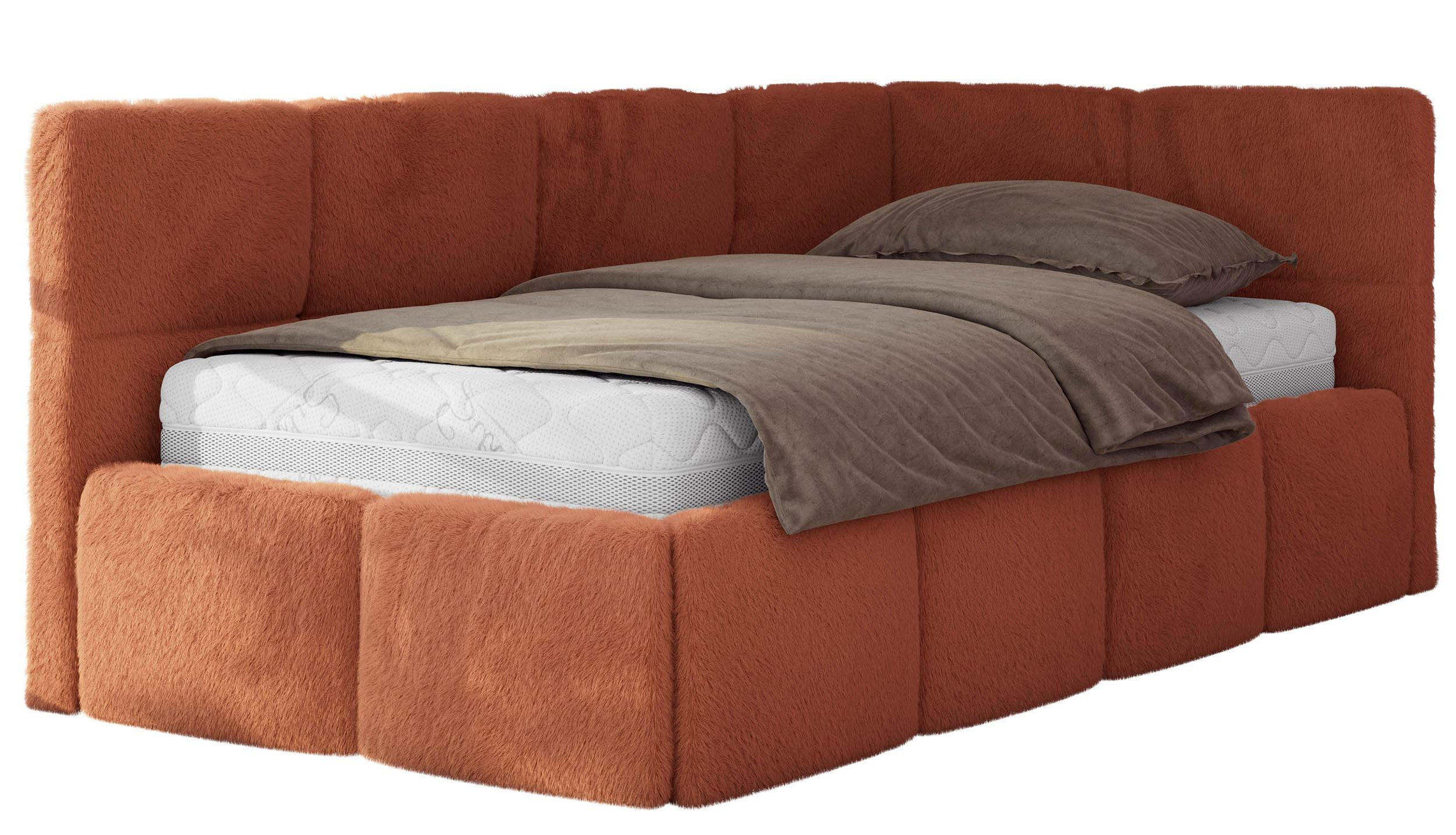 JUGENDBETT ARVO 90/200 - Orange Plüsch - Pocket-Matratze - Rechts Seite - Orange, Textil (90/200cm) - MKS