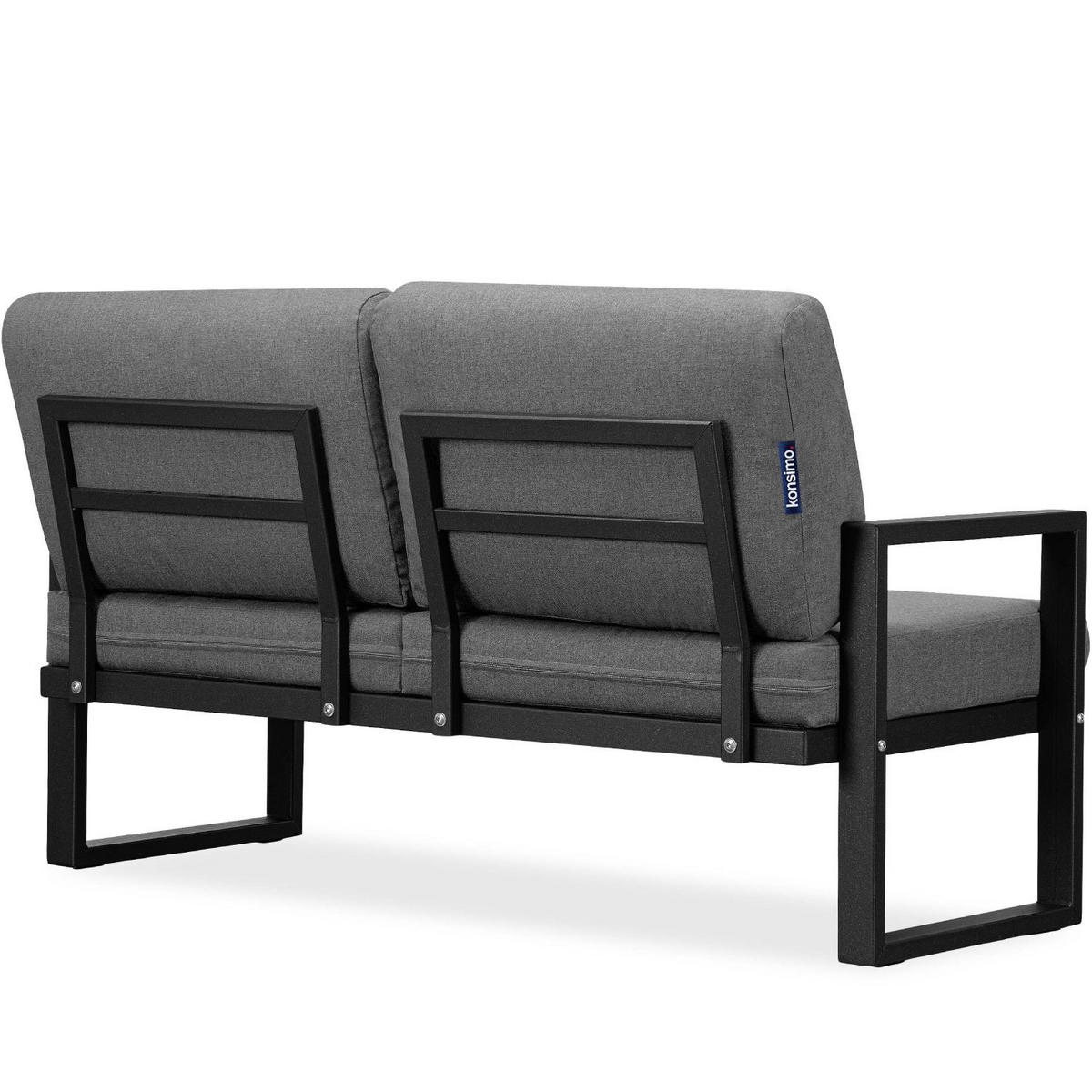 GARTENSOFA FRENA 2-Personen ,Schwarz/Grau - Schwarz/Grau, Textil/Metall (130/65/60cm) - KONSIMO®