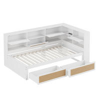 POLSTERBETT aus Holz 90x200 cm in Weiß mit USB-Anschluss & Schubladen - Weiß, Holz (90/200cm) - Modfu