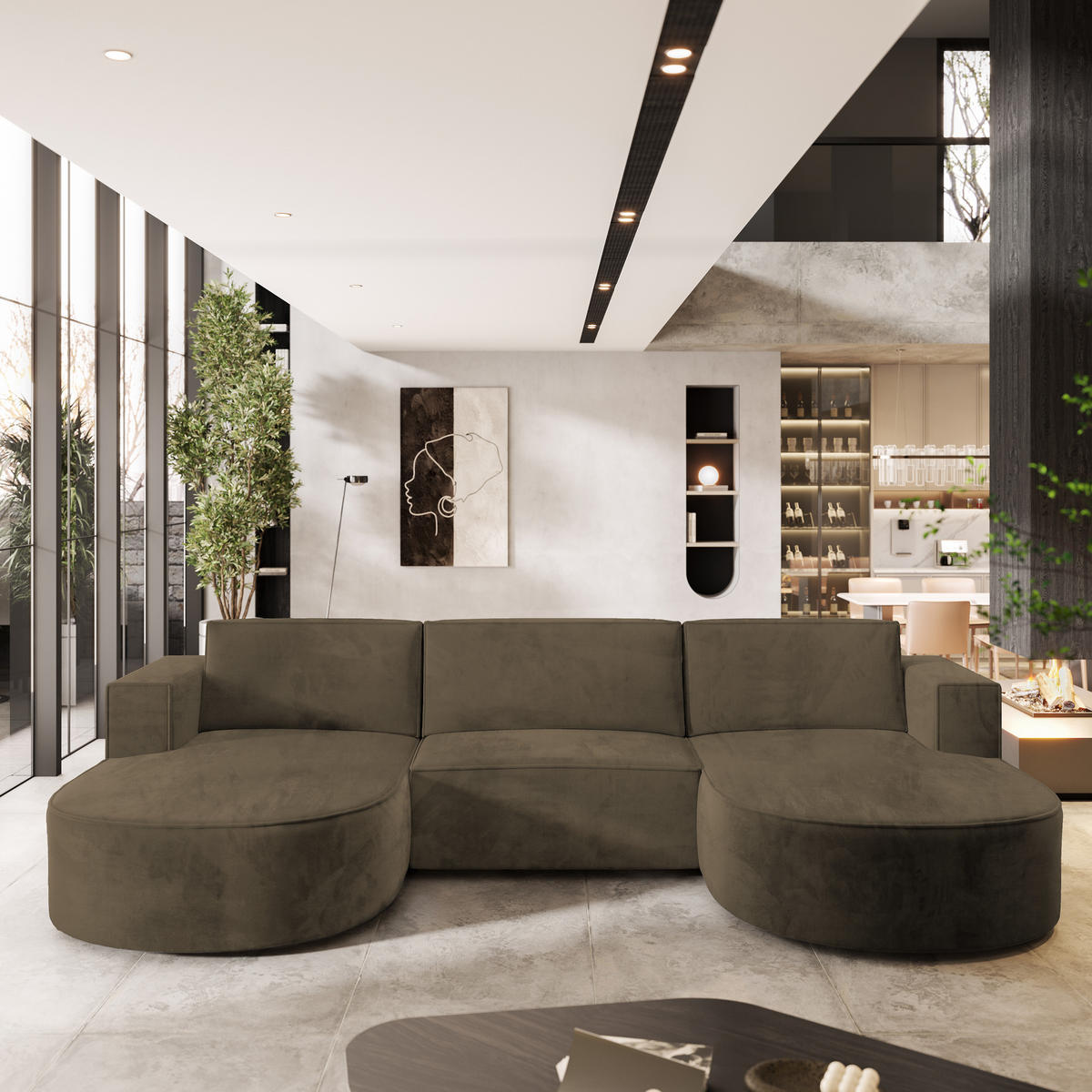 ROHOVÁ SEDAČKA VEZZO béžová - šedá/béžová, dřevo/textil (347/174cm) - MASSENO