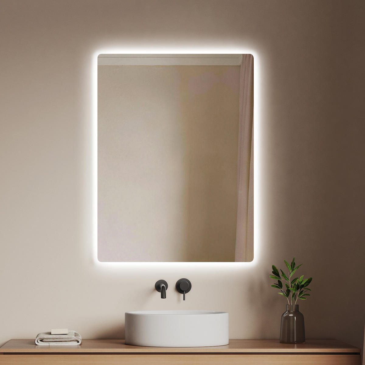 BADSPIEGEL mit Power-Off-Memory-Funktion Beleuchtung Rechteckig 80/60 cm - Weiß, Glas (60/3/80cm) - EMKE