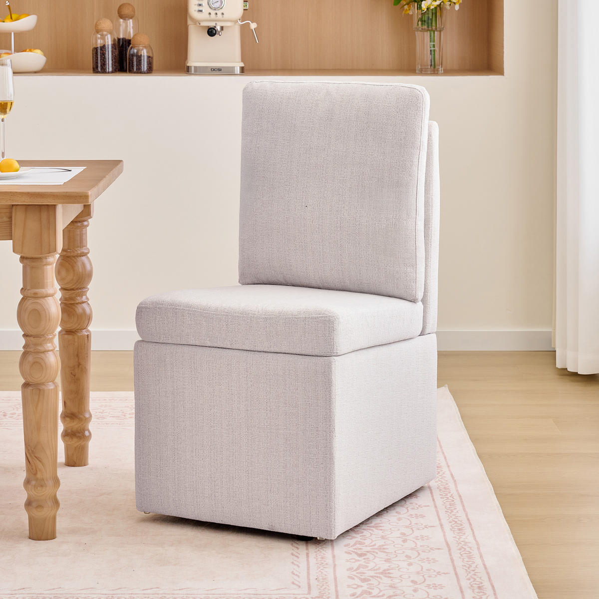 DREHSTUHL Chenille Beige drehbar, mit Stauraum und Rollen - Beige/Grau, Holzwerkstoff/Textil (49/92/65cm) - WISHDOR