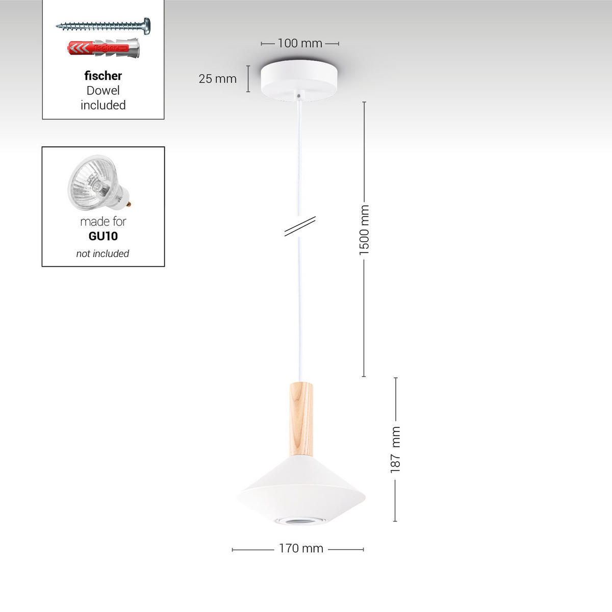 PENDELLEUCHTE Mora L - Weiß, Metall (17/17/17.8cm) - Paco Home