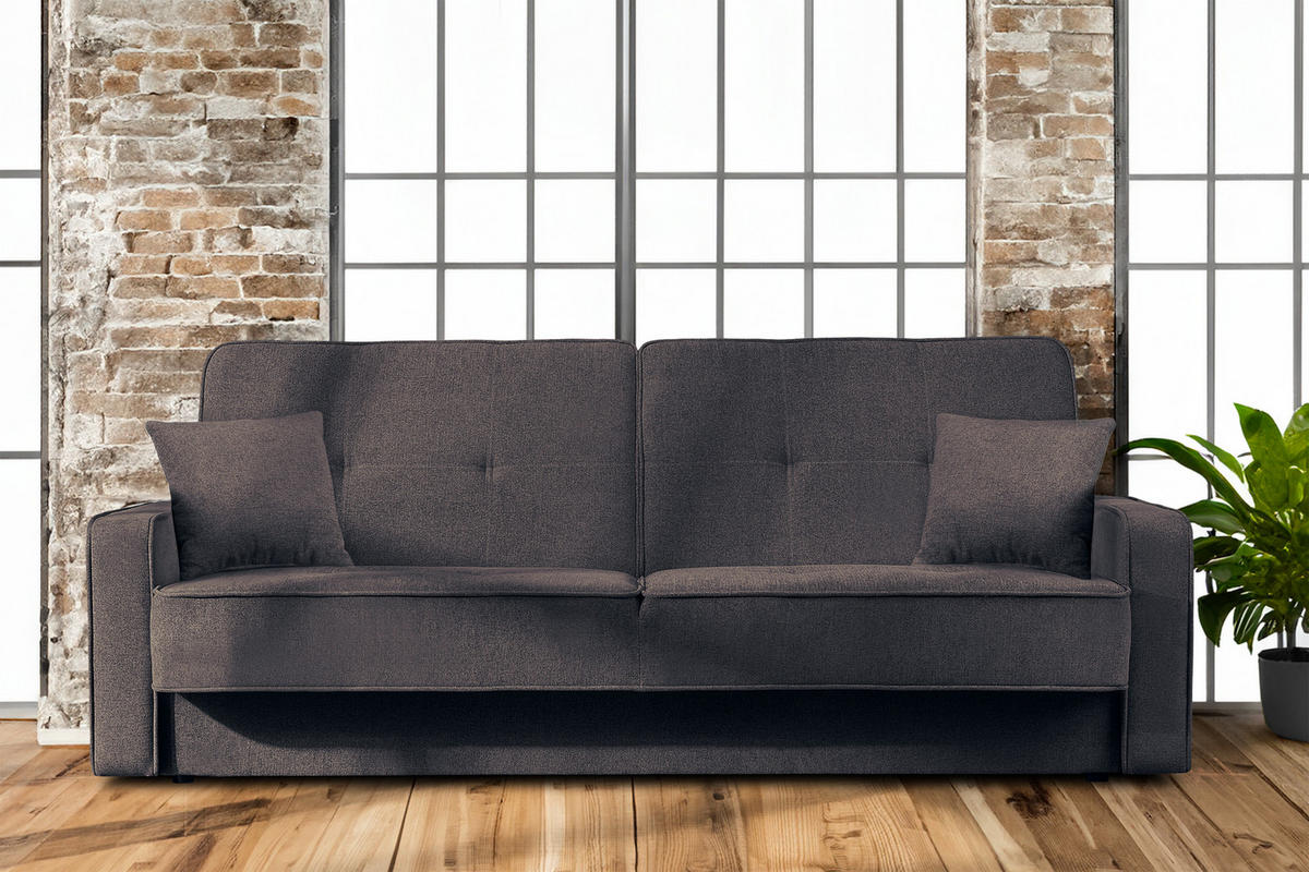 SCHLAFSOFA ORIO 3 Personen, Chenille-Stoff, marineblau/braun - Blaugrau, Textil (219/90/90cm) - KONSIMO®