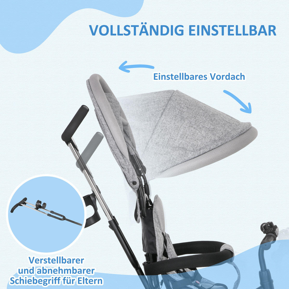 KINDERDREIRAD, Grau, Metall+ Kunststoff - Grau, Metall (95/50/106cm) - HOMCOM