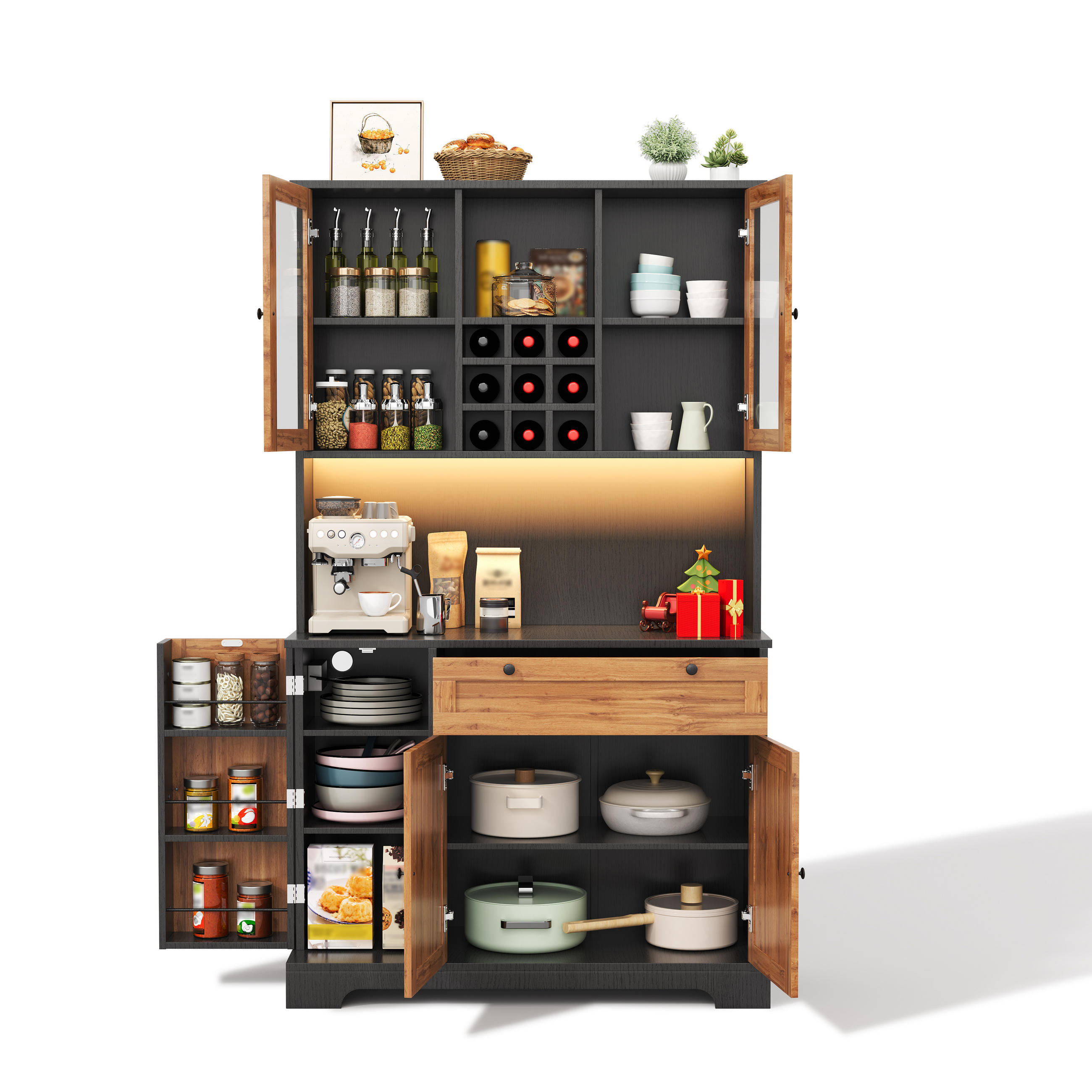 Evryae Buffet Natur, Schwarz 105x180x40 cm