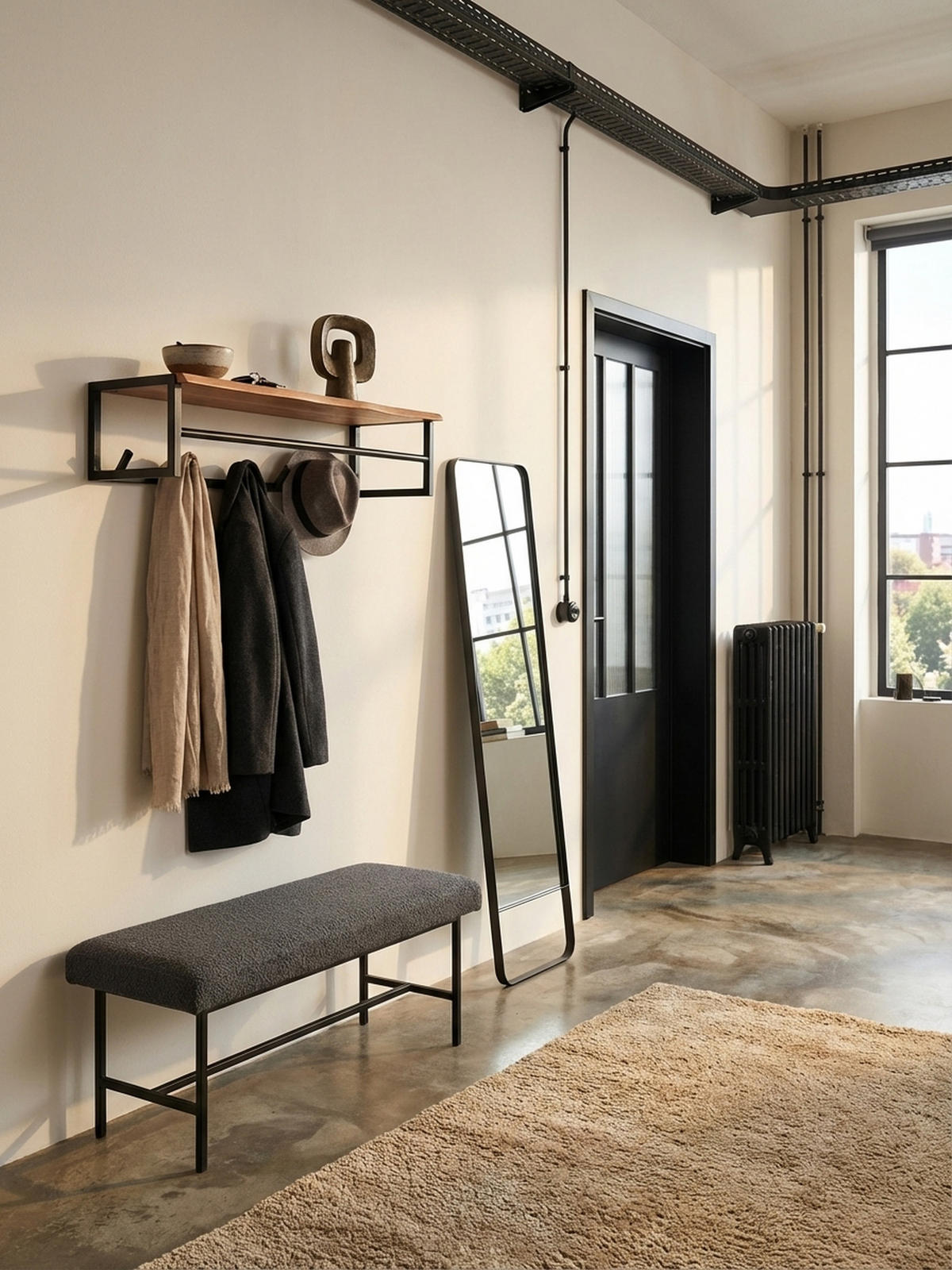 WANDGARDEROBE Akazie Massivholz Metall Modern mit Baumkante - Beige, Holz/Metall (80/22/33cm) - KADIMA DESIGN