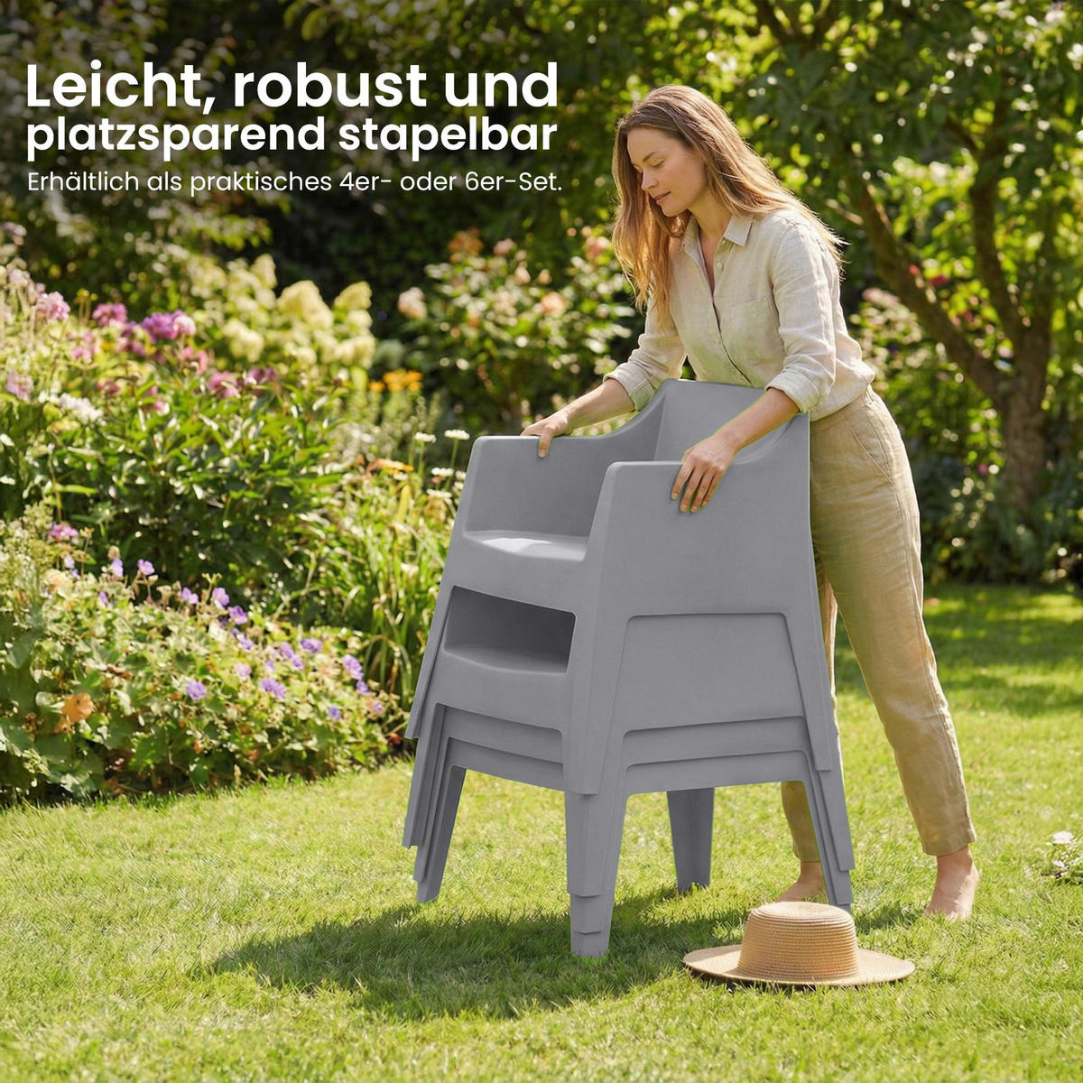 GARTENSTUHL 4er Set Kunststoff Grau - Grau, Kunststoff (73/78/57cm) - CLP