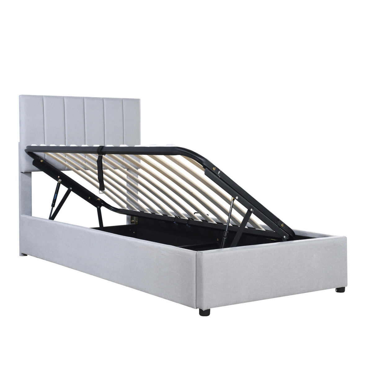 POLSTERBETT 90/200 cm Grau aus Leinenstoff mit Stauraum - Grau, Textil (90/200cm) - OKMYHOME