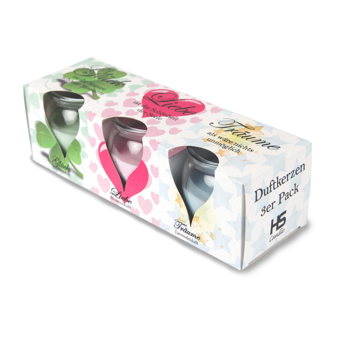 DUFTKERZEN "Romantic" Blume, Rose, Lavendel 3er-Set - Multicolor, Naturmaterialien (6cm) - HS Candle
