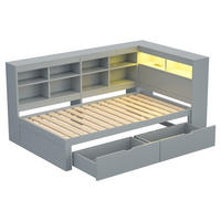 KINDERBETT 90/200 cm DE-01338, in Grau, mit USB, LED und 2 Schubladen - Grau, Holz (90/200cm) - ComfortXL