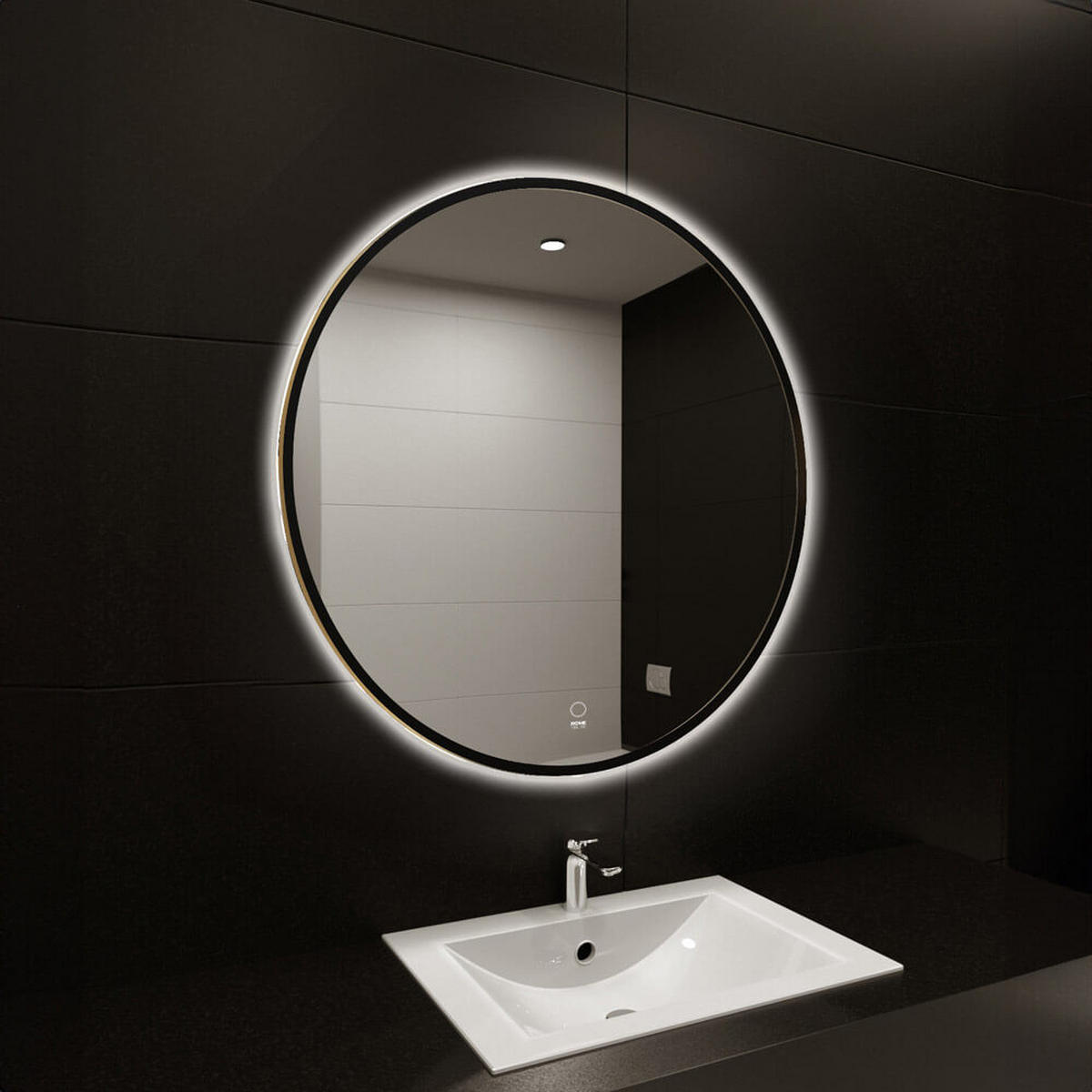 LED-SPIEGEL DUBI - 80 cm - Schwarz, Glas (80/80/1cm) - Home Deluxe