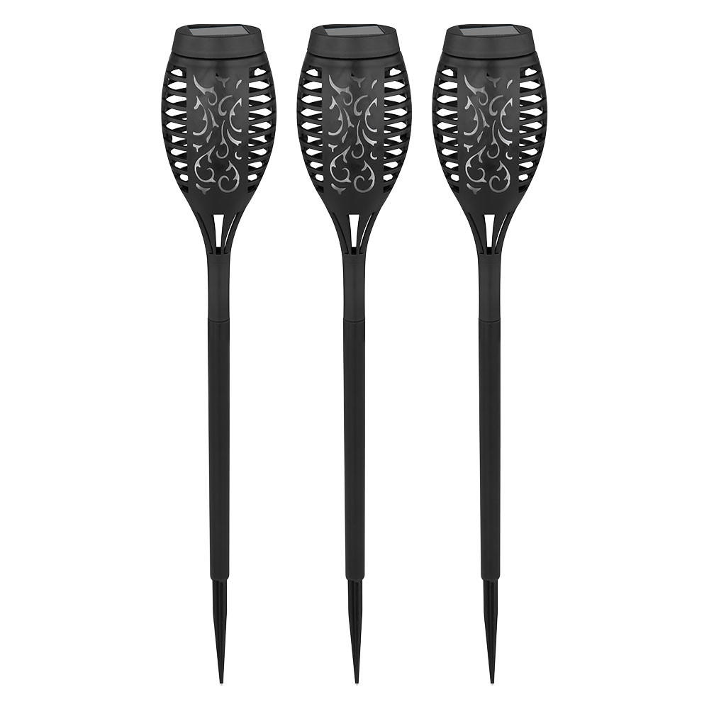 LED AUSSENLEUCHTE Solarleuchten Schwarz Feuereffekt 3er Set - Schwarz, Kunststoff (7.5/7.5/51cm) - Globo Lighting
