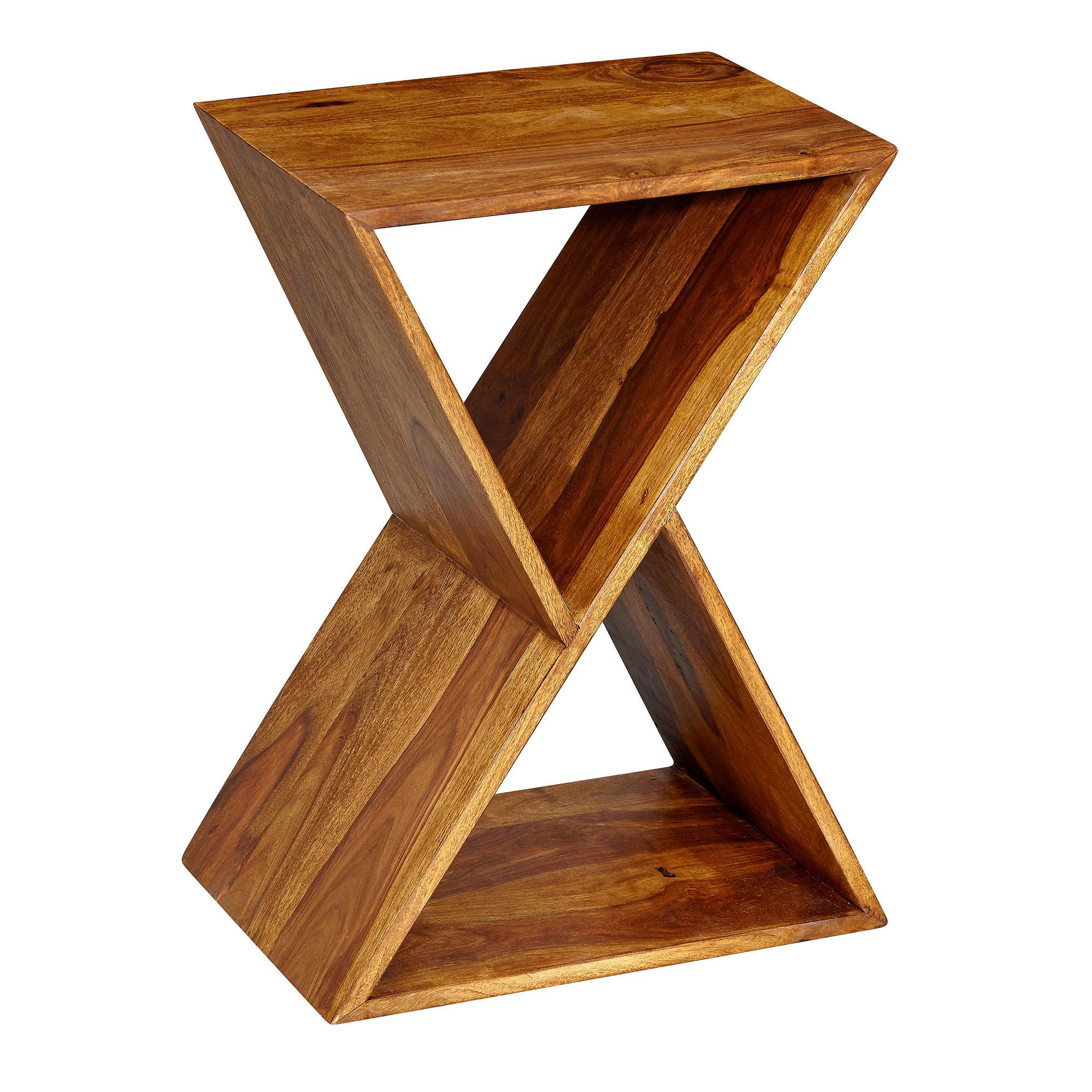 BEISTELLTISCH – Massivholz Braun X-Gestell mit 2 Ablagen - Braun, Holz (30/43/60cm) - KADIMA DESIGN