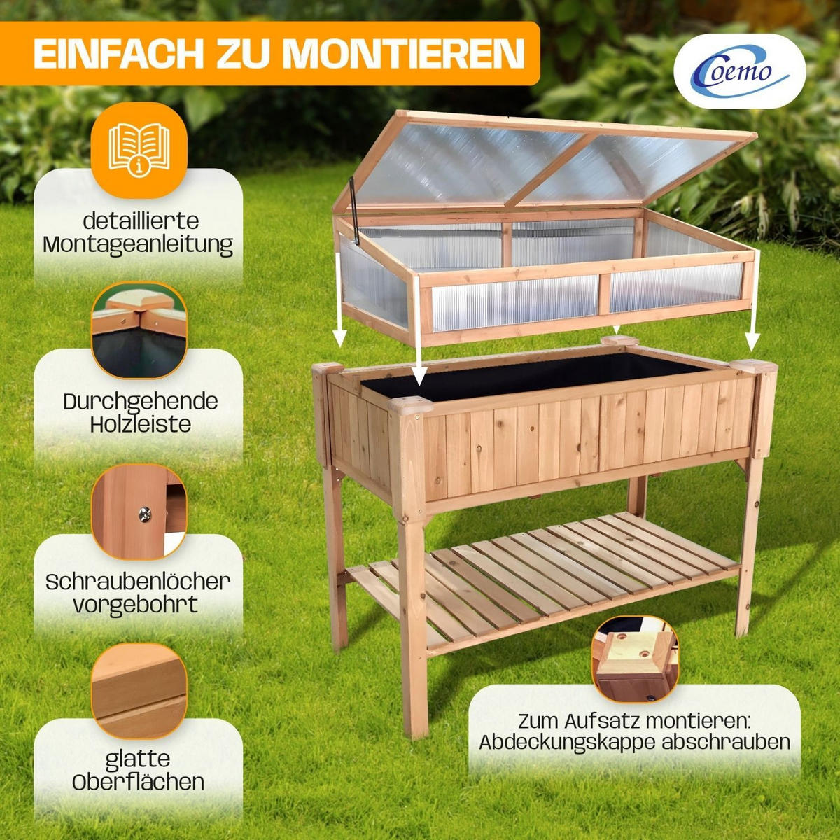 FRÜHBEETAUFSATZ auch für Hochbeet 120/40/30 cm - Braun, Holz (40/30/120cm) - Coemo