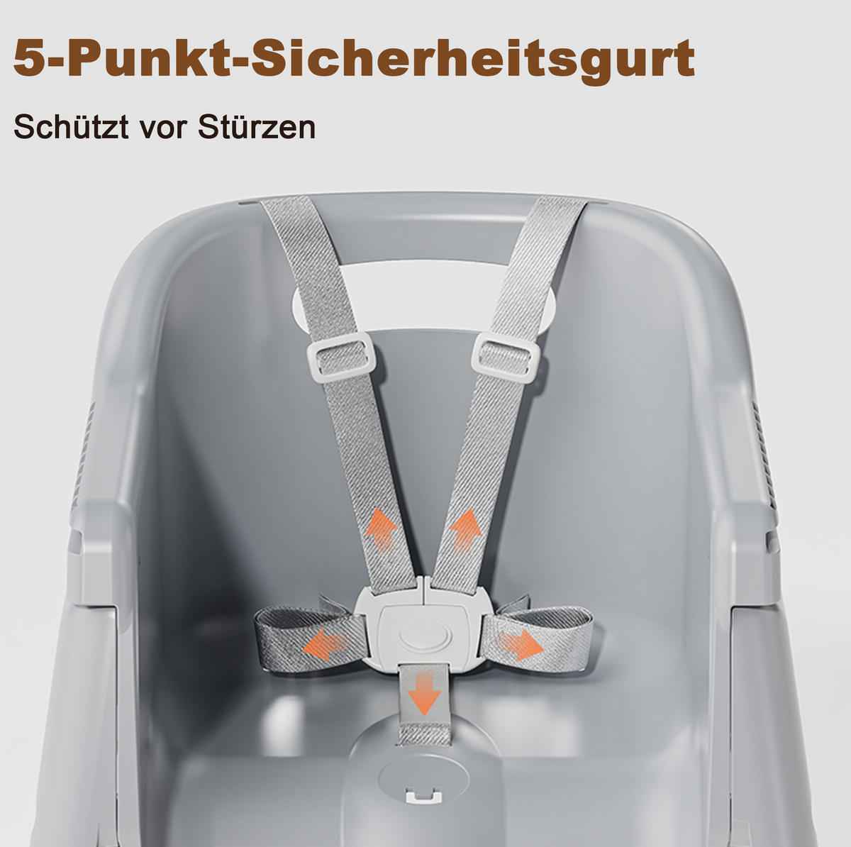 HOCHSTUHL mit 3 wechselbaren PP-Essplatten, 5-Punkt-Gurt und feststellbaren Rollen - Grau, Kunststoff (76/96/59cm) - MIVRAY